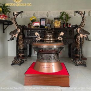 BÀN GIAO ĐỈNH TAI MÂY + QUẢ TRỐNG + ĐÔI HẠC + ĐÔI LỌ LỘC BÌNH HÀNG ĐỒNG ĐỎ CHẤT LƯỢNG CHO KHÁCH HÀNG THANH HOÁ