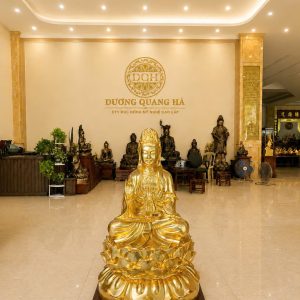 PHẬT BÀ QUAN ÂM ĐỒNG ĐỎ CAO 68CM DÁT VÀNG 9999