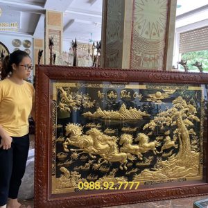 Tranh đồng Bát Mã dát vàng 9999 hàng đặt