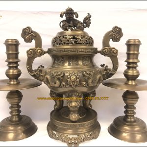 Bộ tam sự rổng nổi đồng vàng hun màu