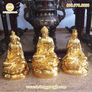 Tượng Tam thế Phật dát vàng 9999 cao 97cm