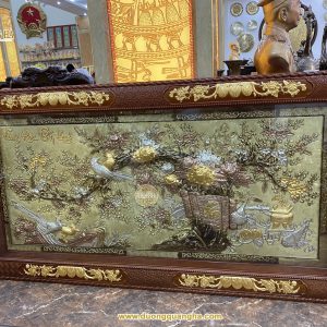 Tranh đồng Vinh Hoa Phú Quý dát vàng 24k – khung gỗ Hương